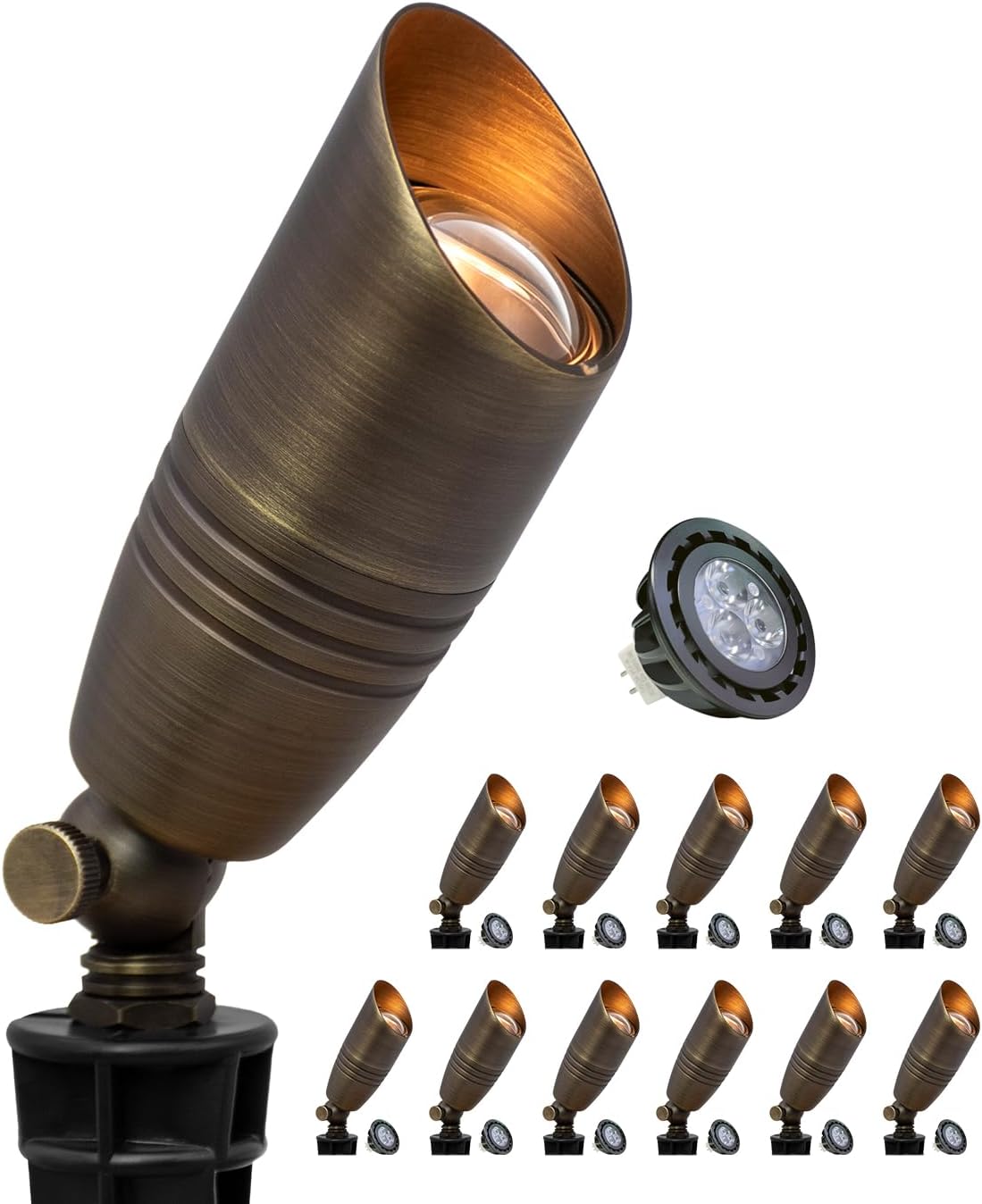 Brass Landscape Spotlights, 12V, 5W MR16 Bulb, 12 Pieces