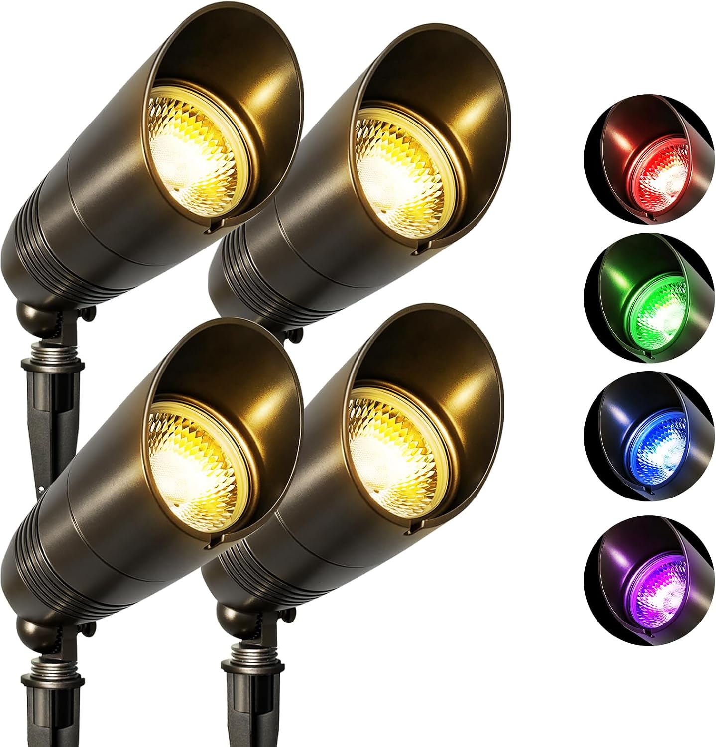 Colour Changing Landscape Spotlights, 5W, 12-24V, Bronze, 4 Pieces