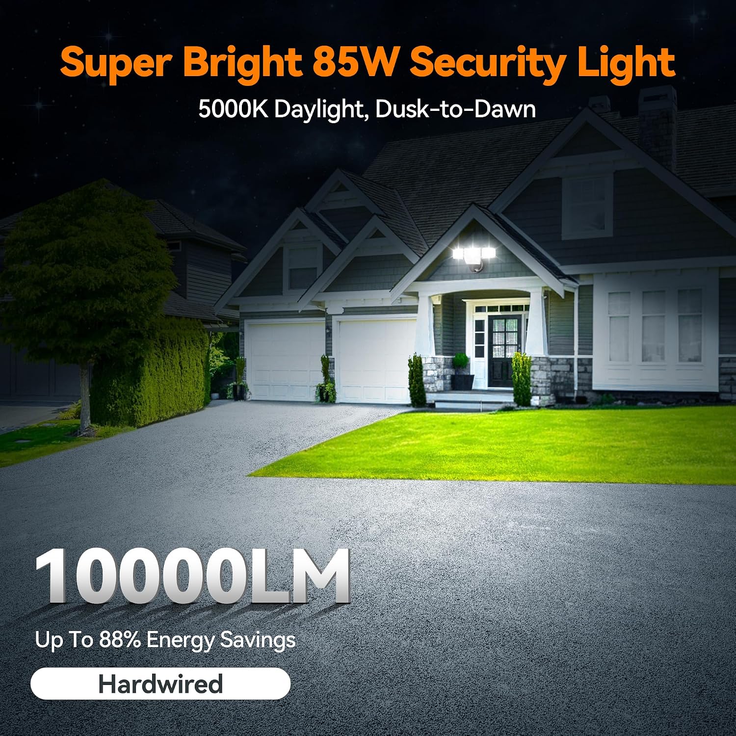 Dusk to Dawn Flood Light, 4 Adjustable Heads, 85W, Black — view 2