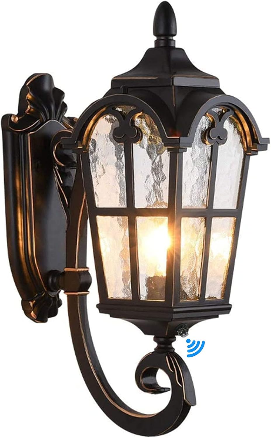 Dusk to Dawn Outdoor Wall Lantern, 17.7 Inch, Black
