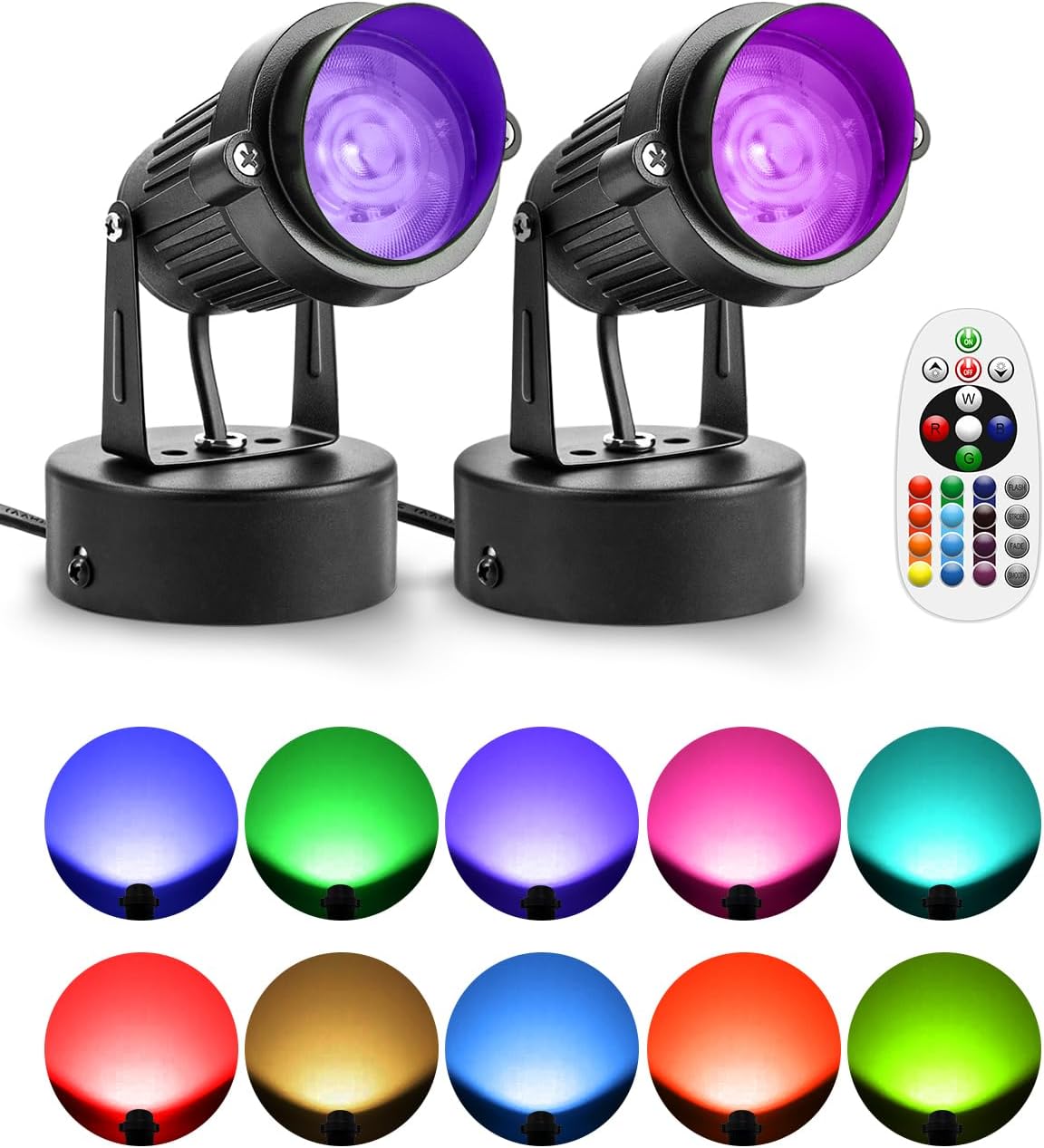 Indoor Colour Changing Uplights with Remote, 10W, 2 Pieces