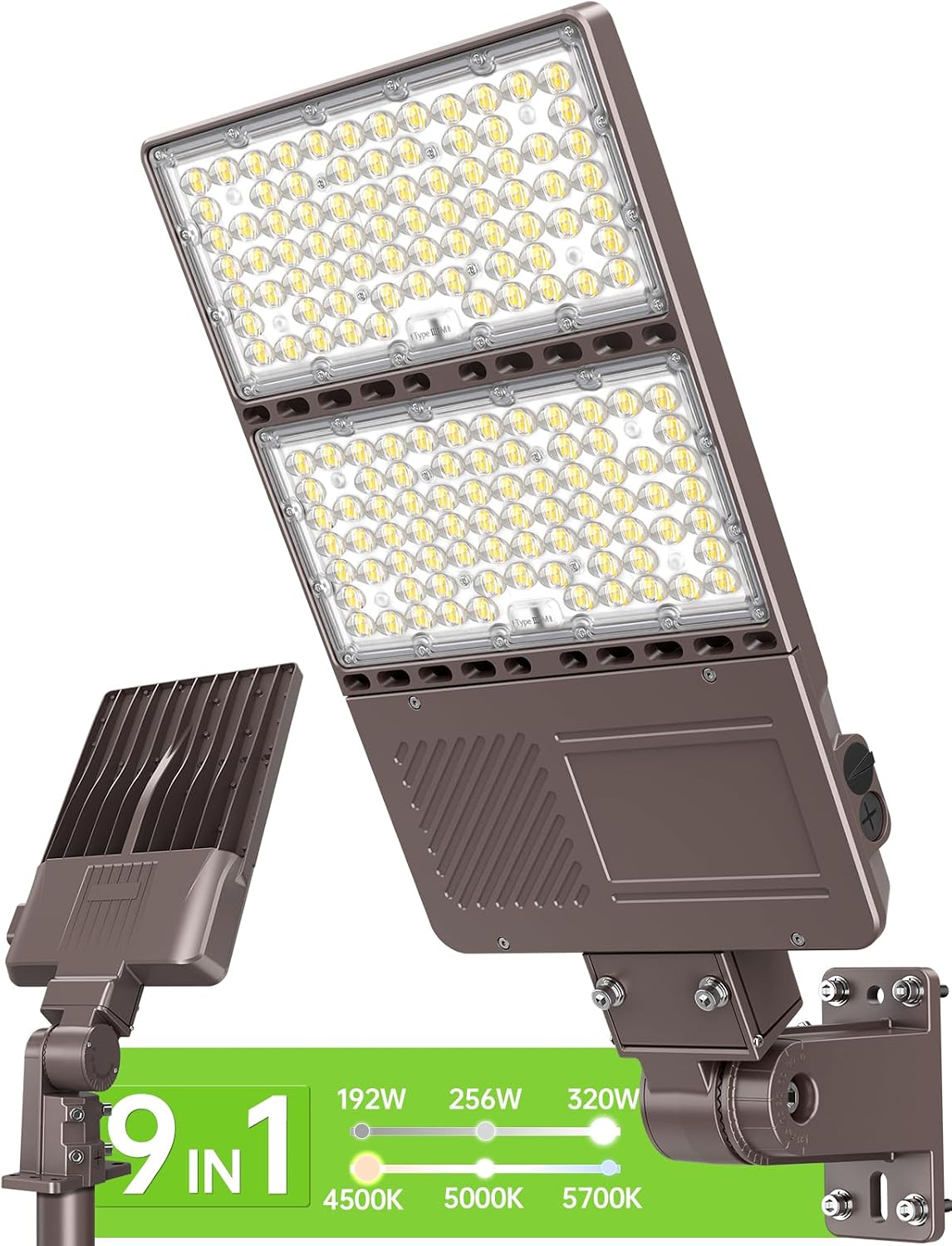 LED Shoebox Area Light, Adjustable Wattage and Colour, Pole Mount