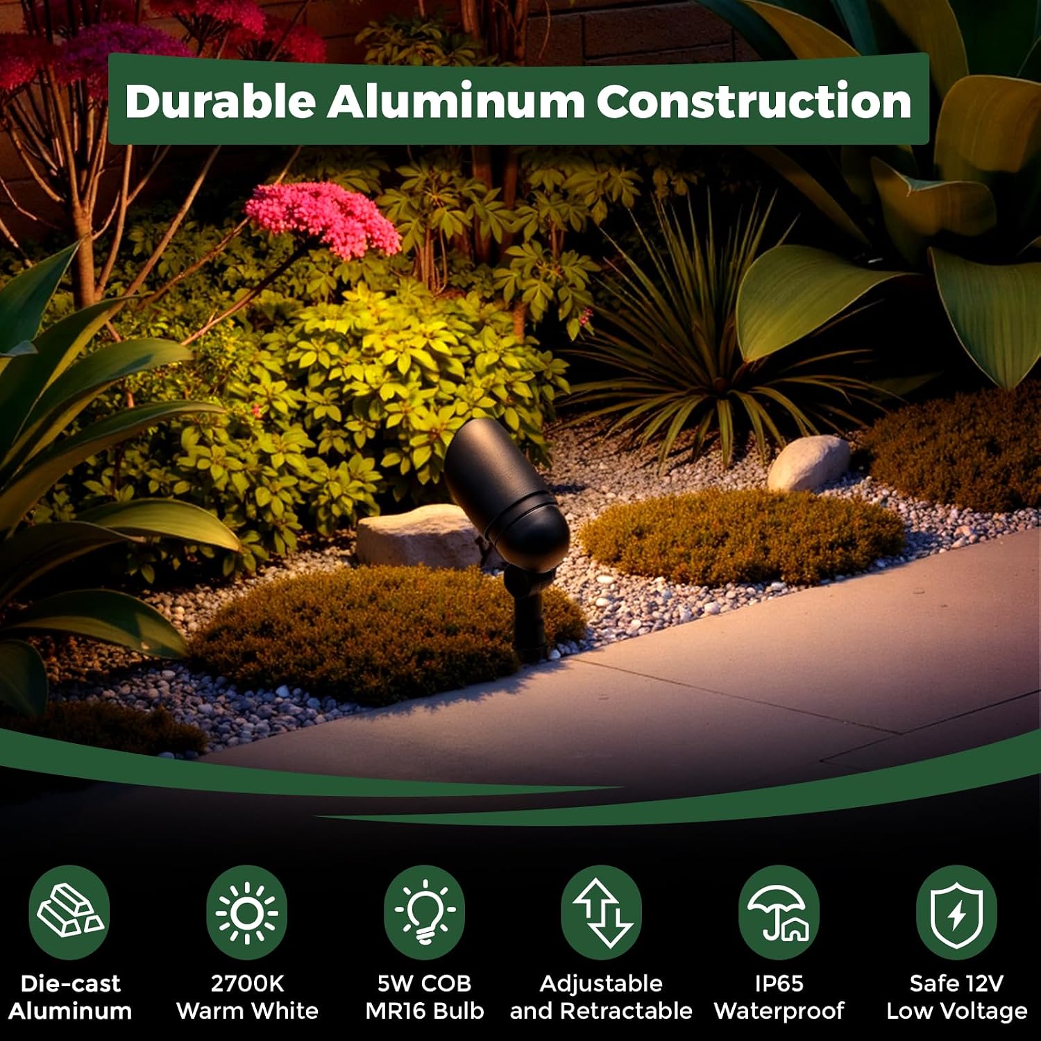Low Voltage Landscape Spotlights, 12V, 5W MR16 Bulb, Aluminium, 6 Pieces — view 2