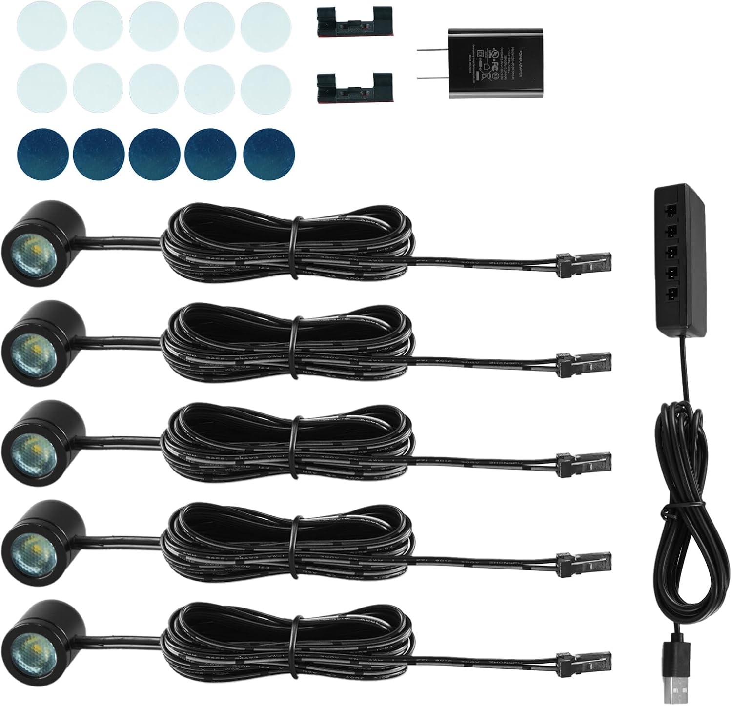 Mini USB Display Spotlights, Warm White, 5 Pieces