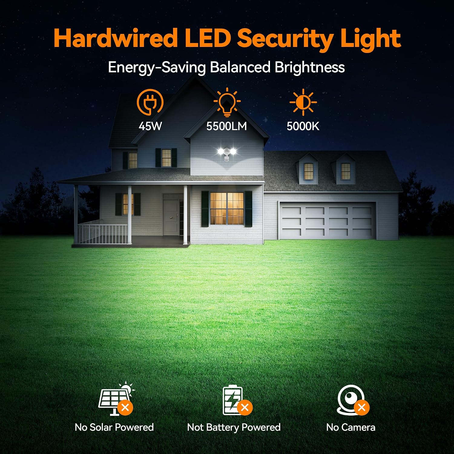 Motion Sensor Flood Light, Dual Head, 45W, White — view 2