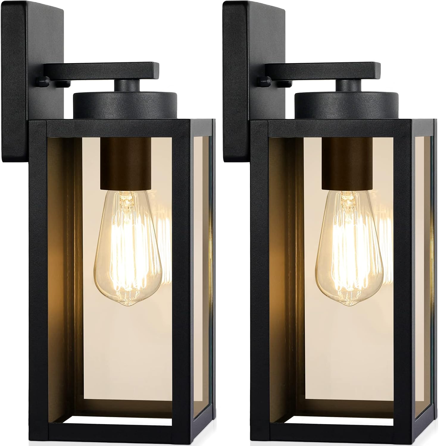 Outdoor Wall Lanterns, Black Metal, Clear Glass, E26 Socket