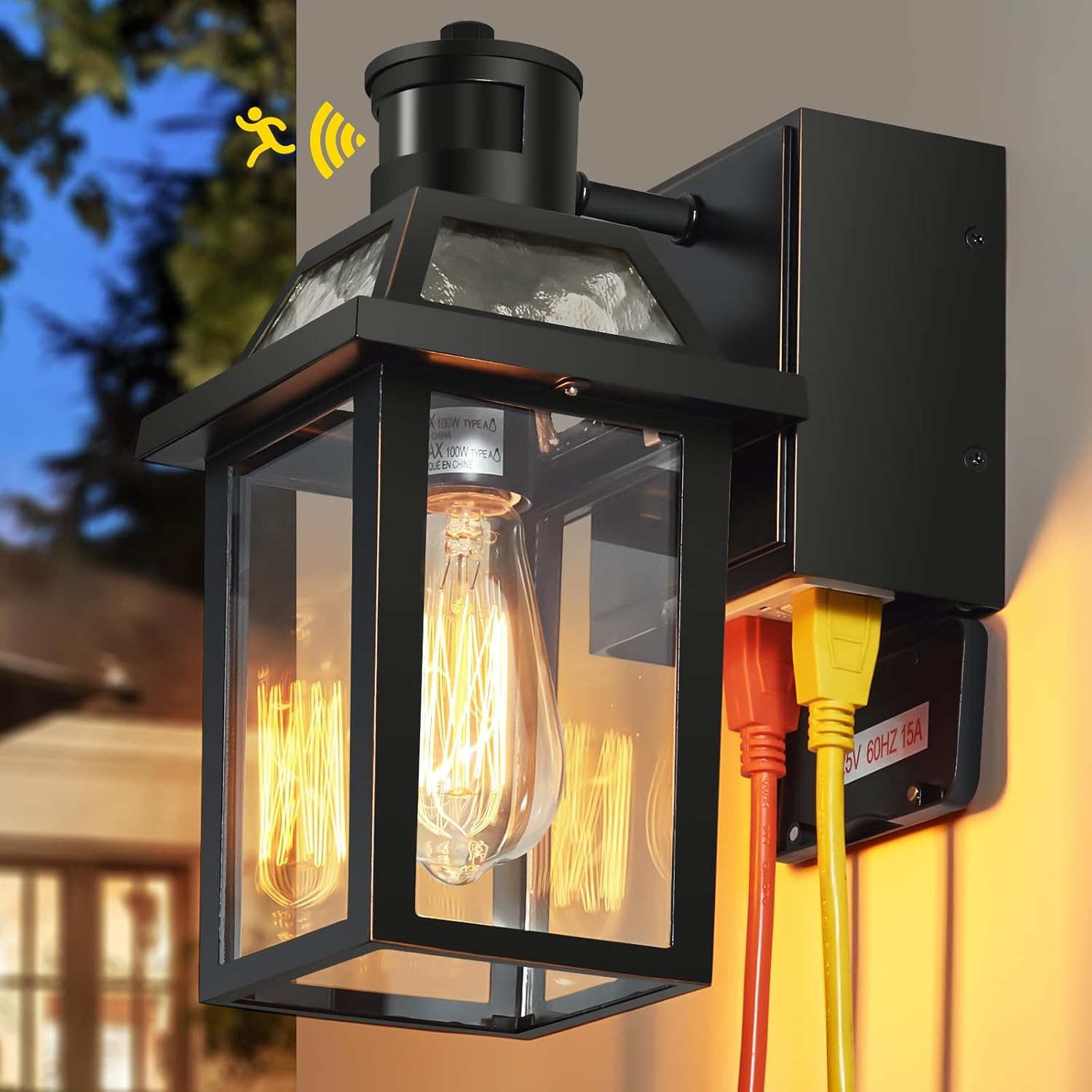 Porch Light with Power Outlet, Dusk to Dawn, 3 Lighting Modes