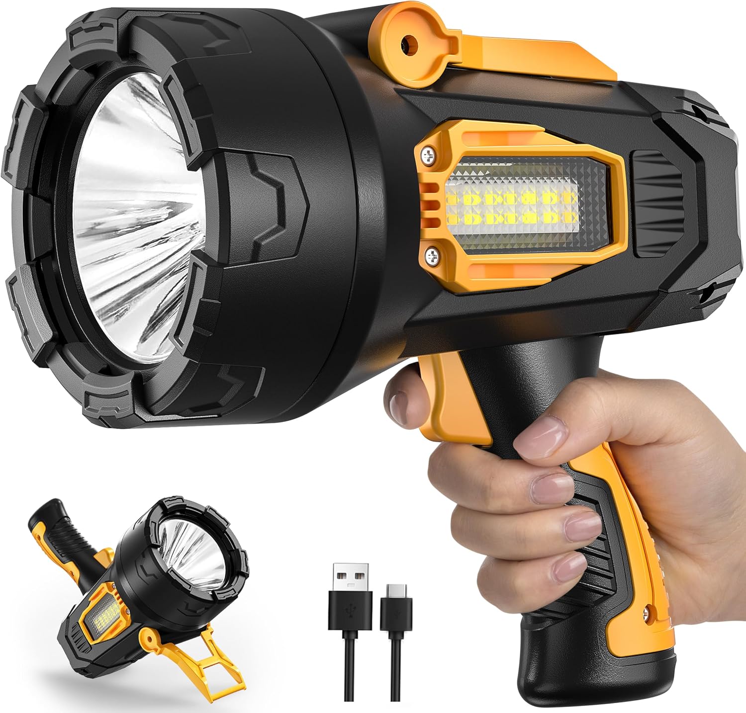Rechargeable Handheld Spotlight with Work Light and Folding Tripod