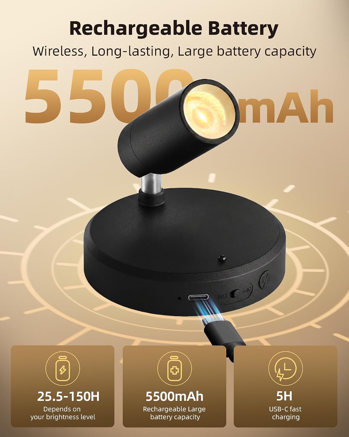 Rechargeable Picture Lights with Remote and Timer, Black, 4 Pieces — view 2