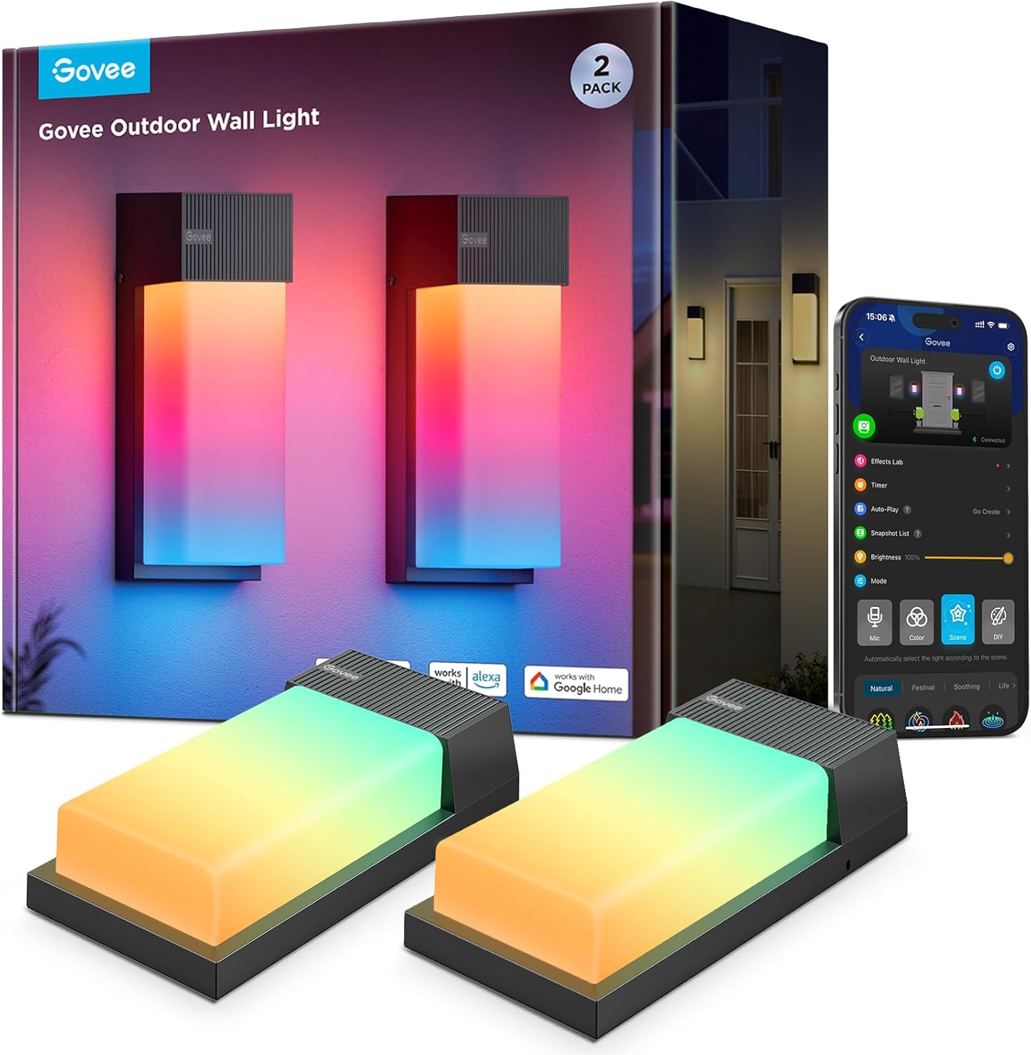 Smart Colour Changing Outdoor Wall Lights, 2 Pieces