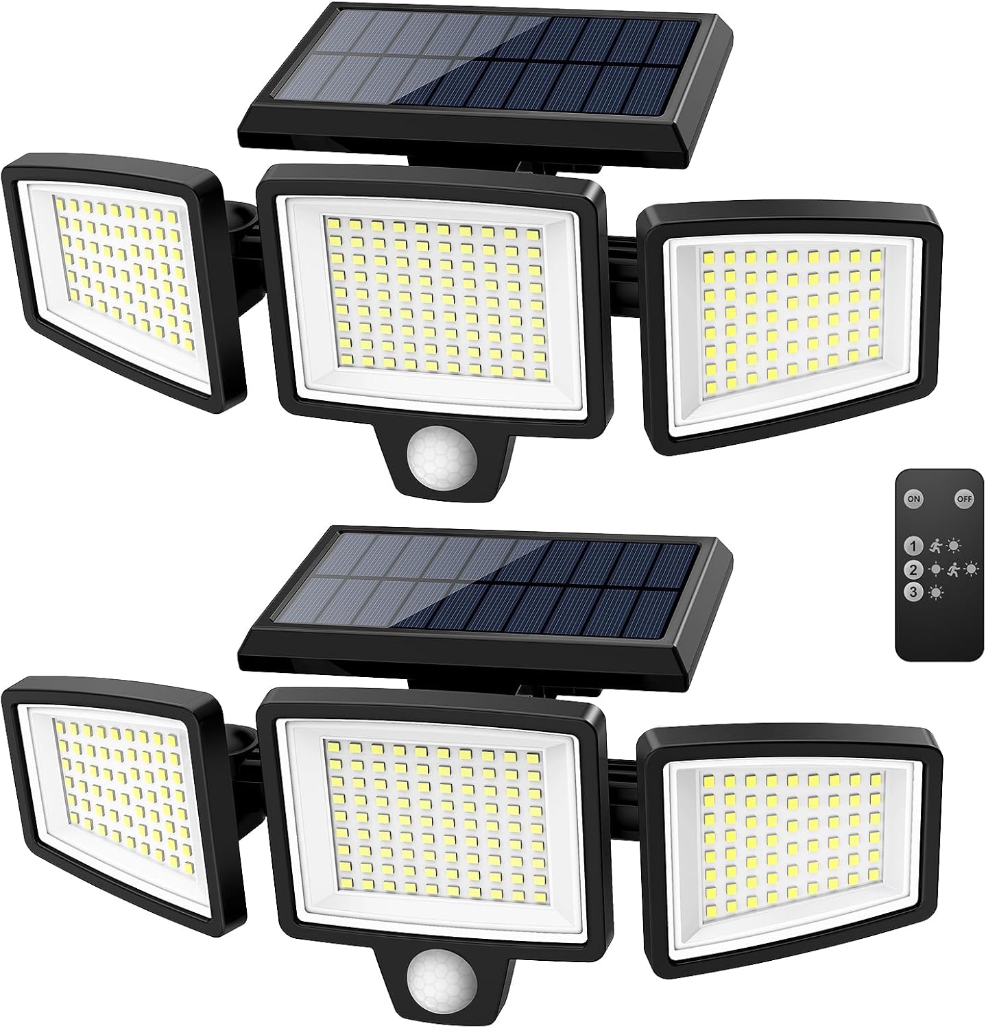Solar Security Lights, 3 Adjustable Heads, Motion Sensor, 2 Pieces