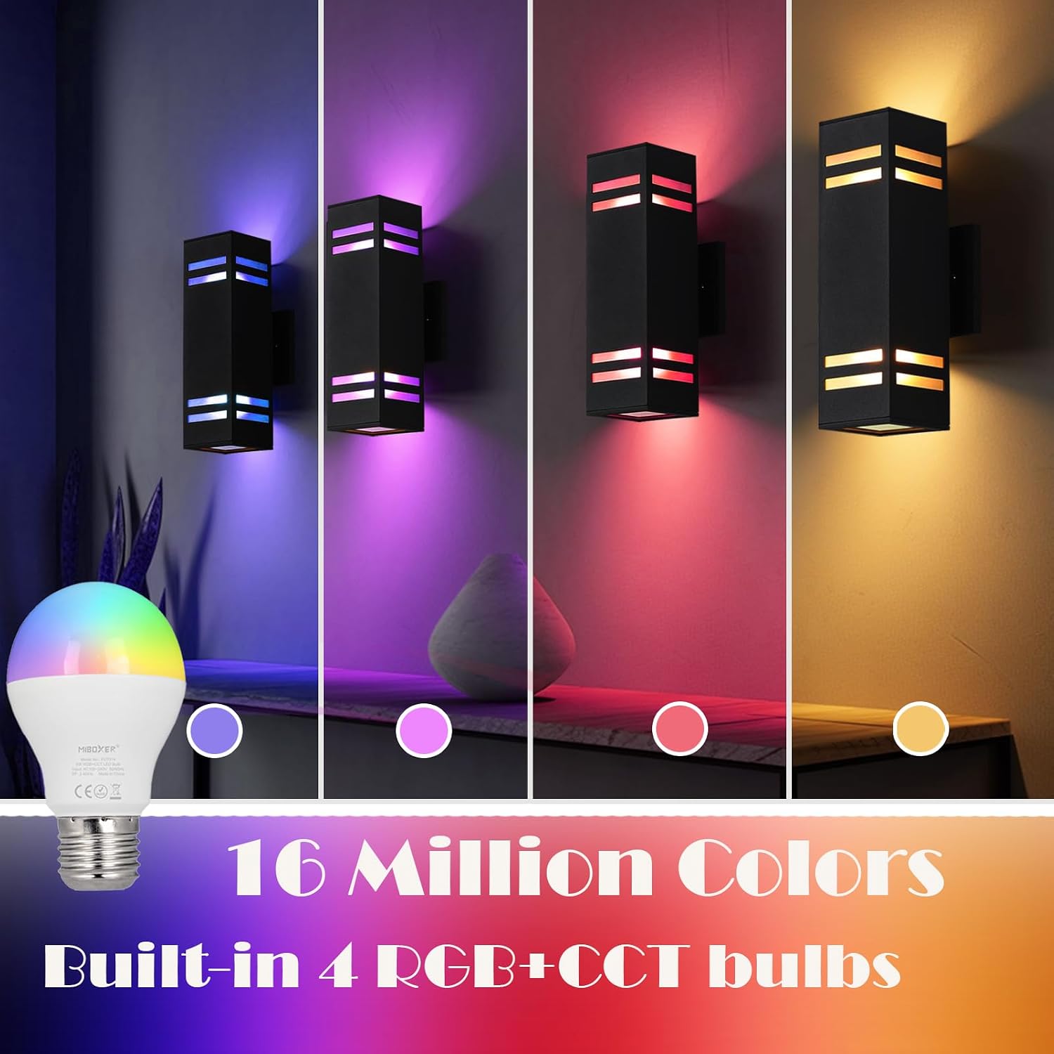 Up and Down Colour Changing Wall Lights, Dusk to Dawn, 2 Pieces — view 2