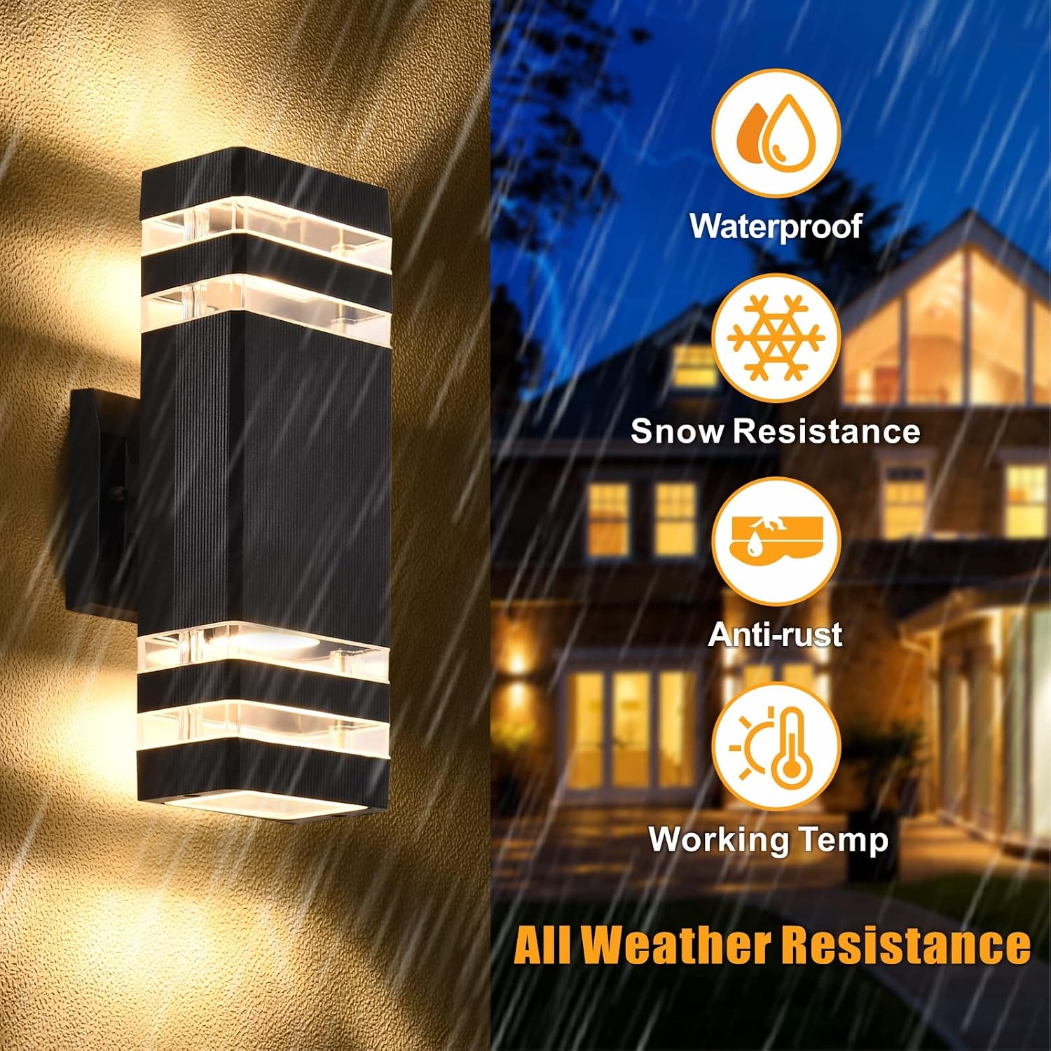 Up and Down Outdoor Wall Lights, Two Layer Black, 4 Pieces — view 2